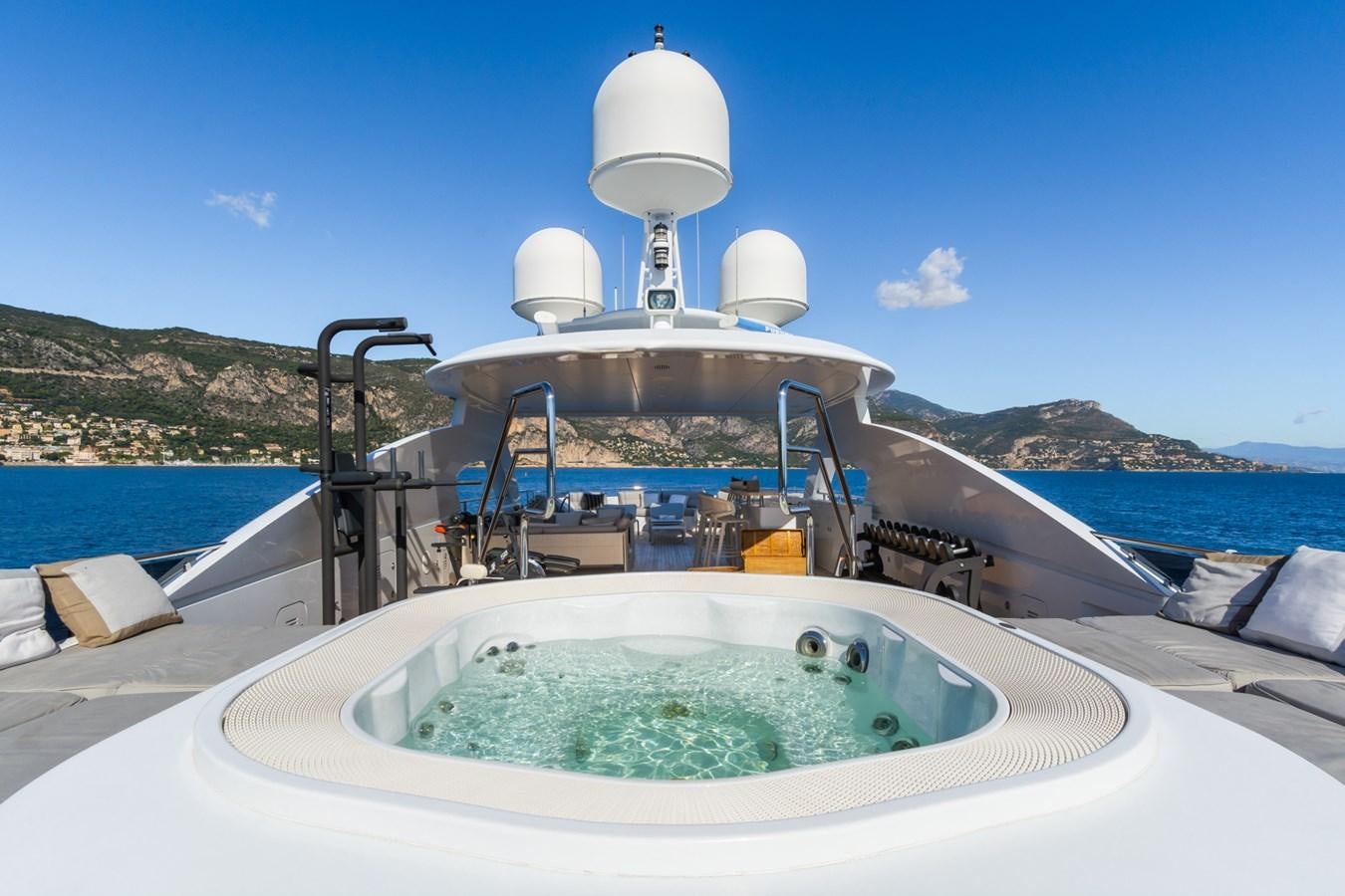 a large white boat with a large round white object on it aboard MY SECRET Yacht for Sale