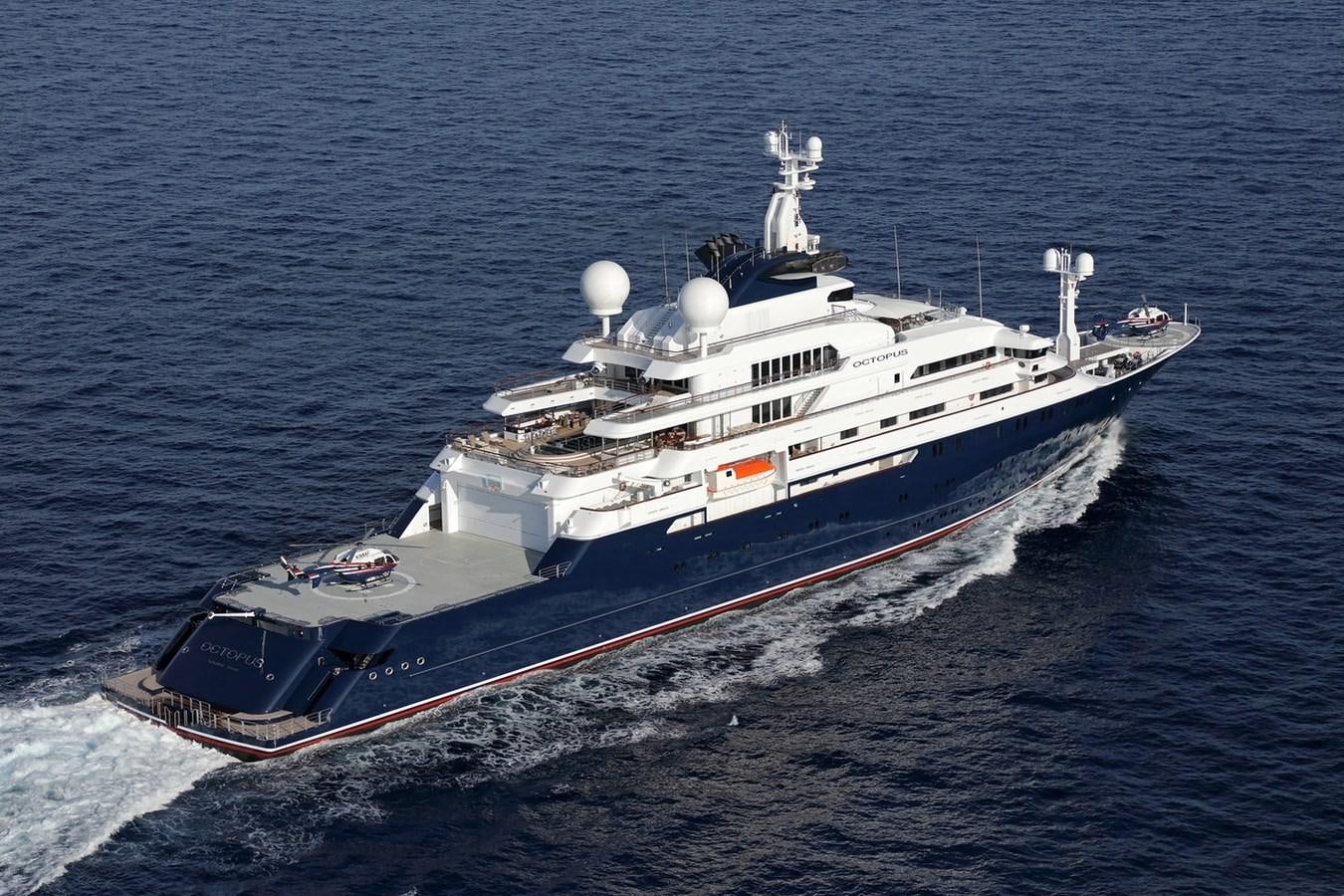 a large ship in the water aboard OCTOPUS Yacht for Sale