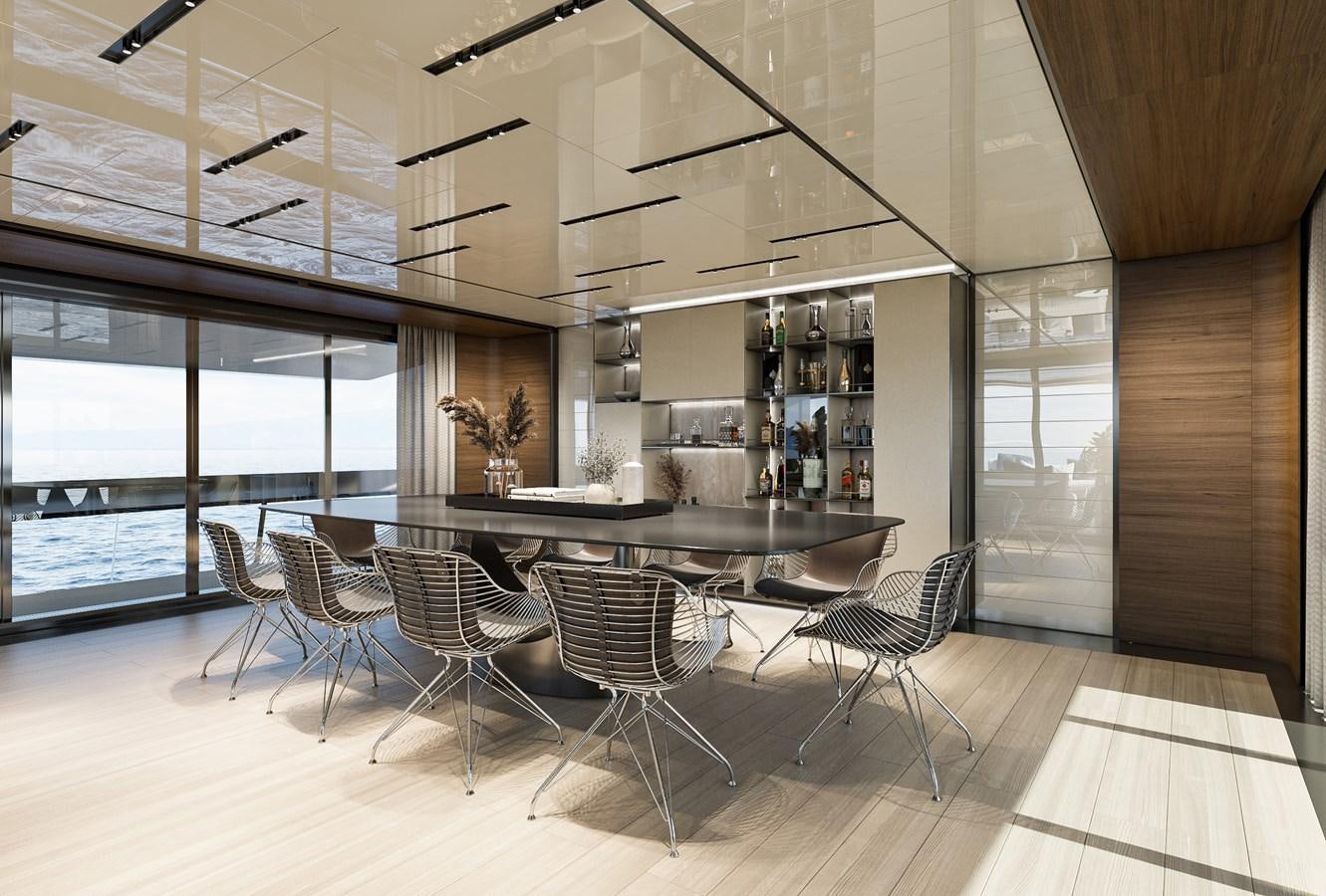 a room with a table chairs and a large window aboard NIGHT FURY II Yacht for Sale