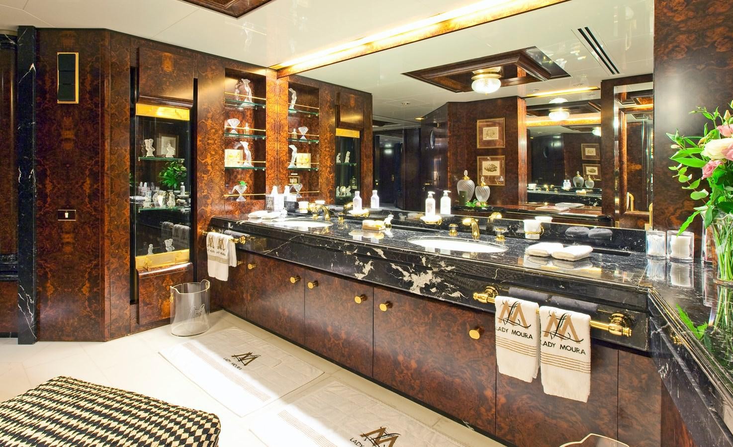 a large kitchen with a large counter aboard LADY MOURA Yacht for Sale