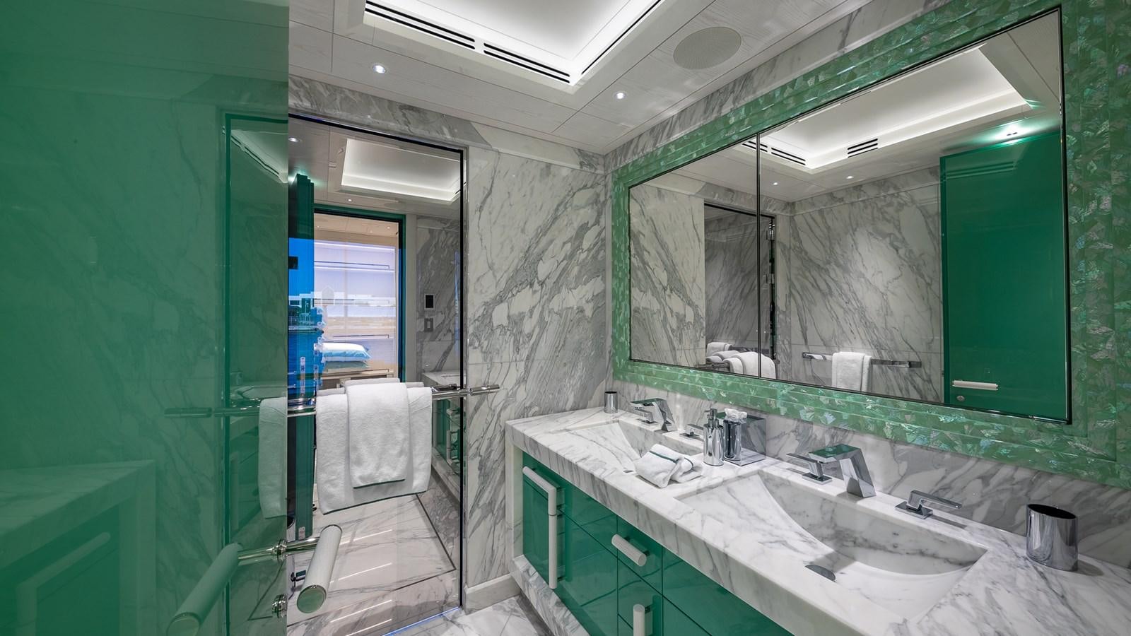 a bathroom with sinks and mirrors aboard CC-SUMMER Yacht for Sale