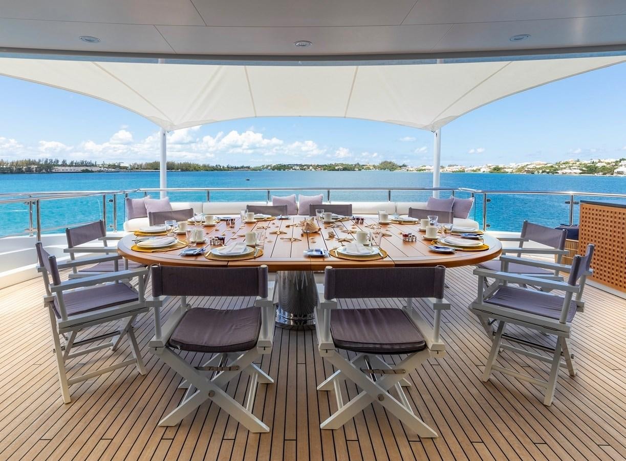 a table set for a meal on a boat aboard HBC Yacht for Charter