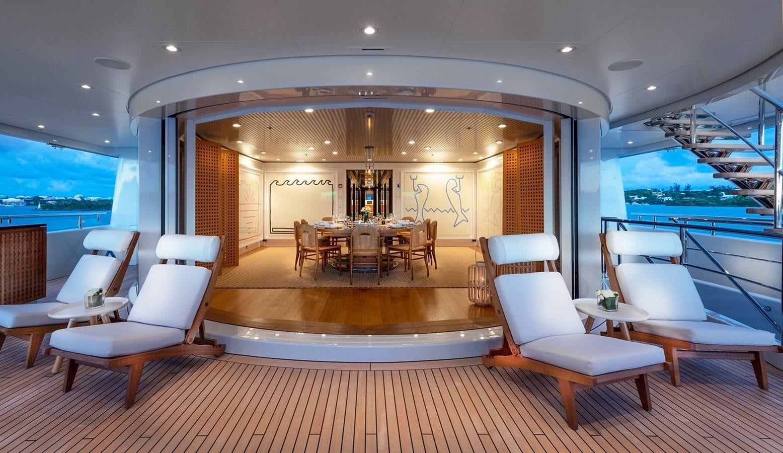 a room with a large mirror aboard HBC Yacht for Charter