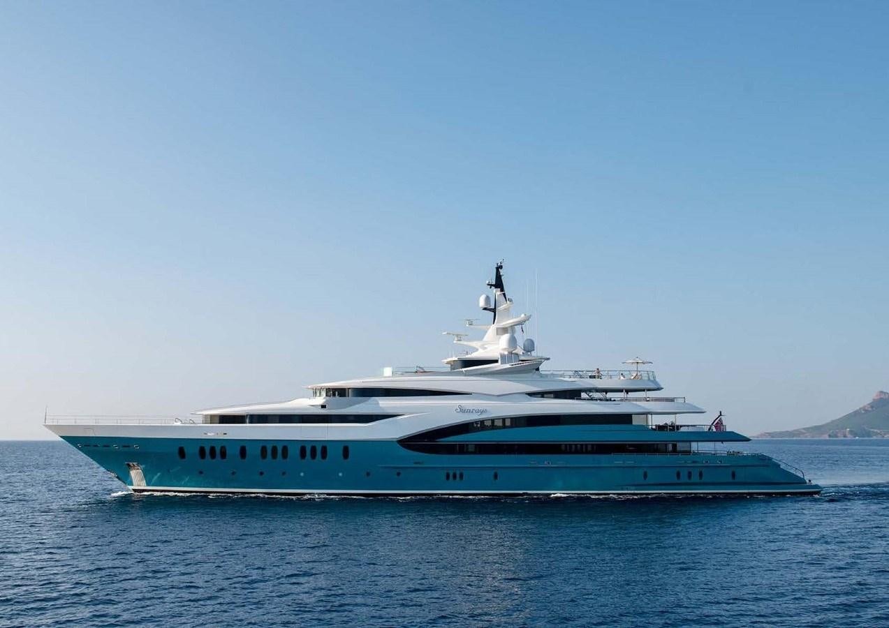 a large white yacht in the water aboard SUNRAYS Yacht for Sale