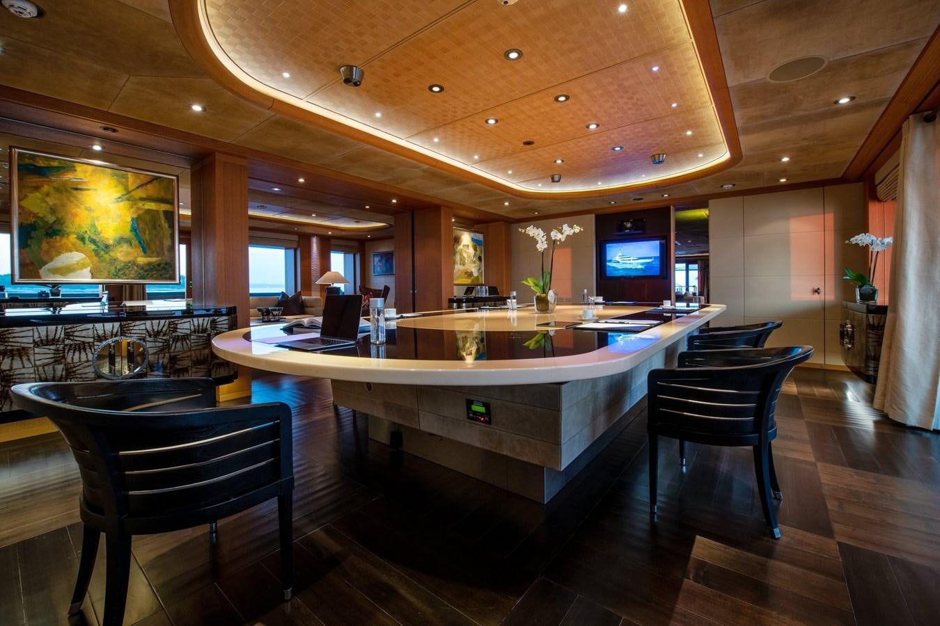 a large kitchen with a bar and bar aboard SUNRAYS Yacht for Sale