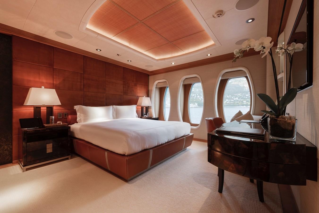 a large bedroom with a large bed aboard SUNRAYS Yacht for Sale