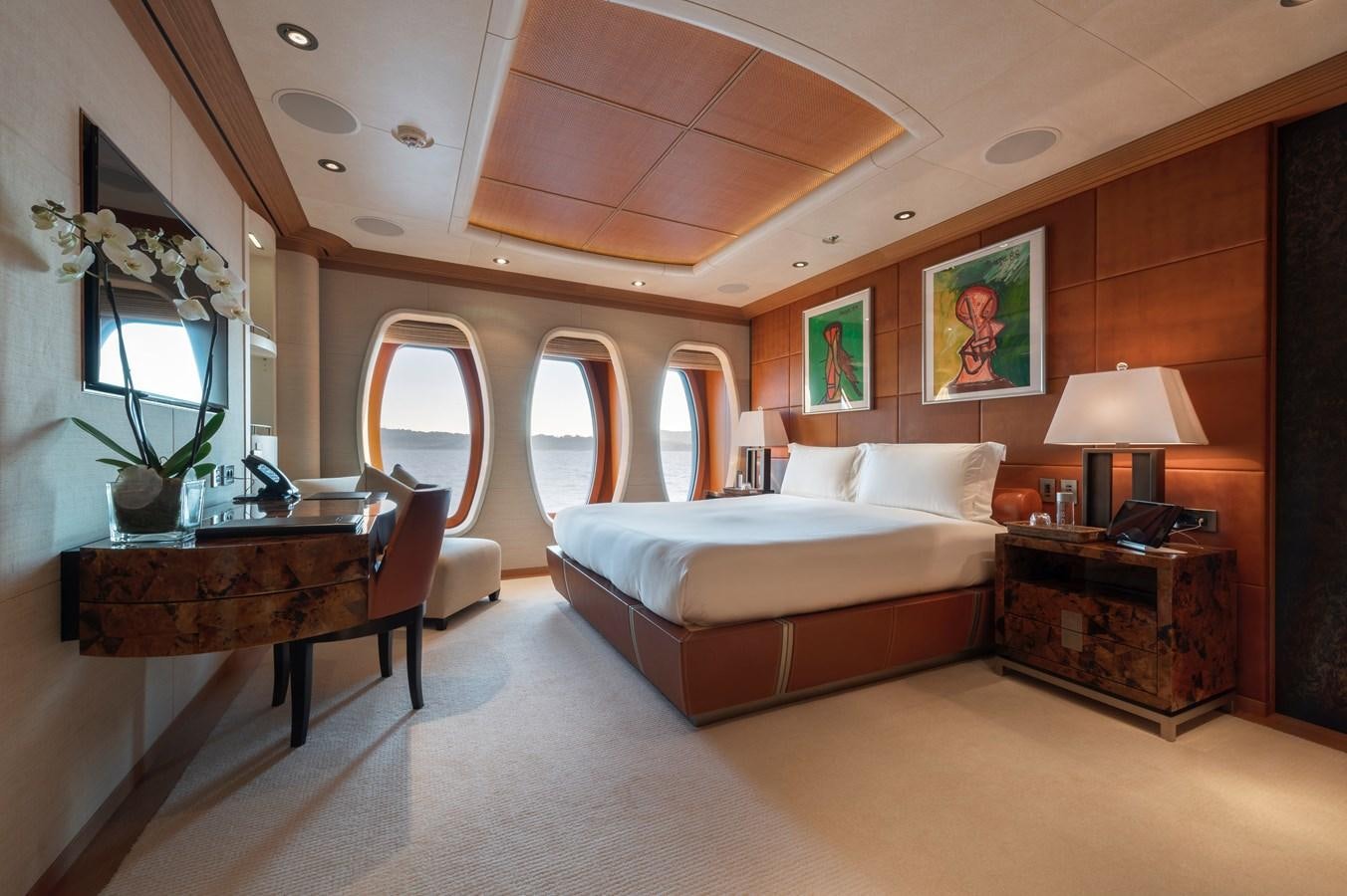 a large bedroom with a large bed aboard SUNRAYS Yacht for Sale