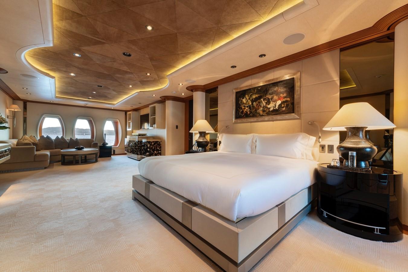 a large bedroom with a large bed aboard SUNRAYS Yacht for Sale