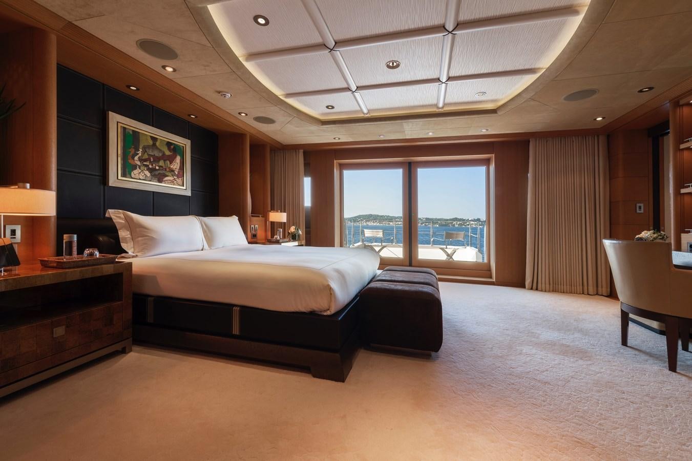 a large bedroom with a large bed aboard SUNRAYS Yacht for Sale