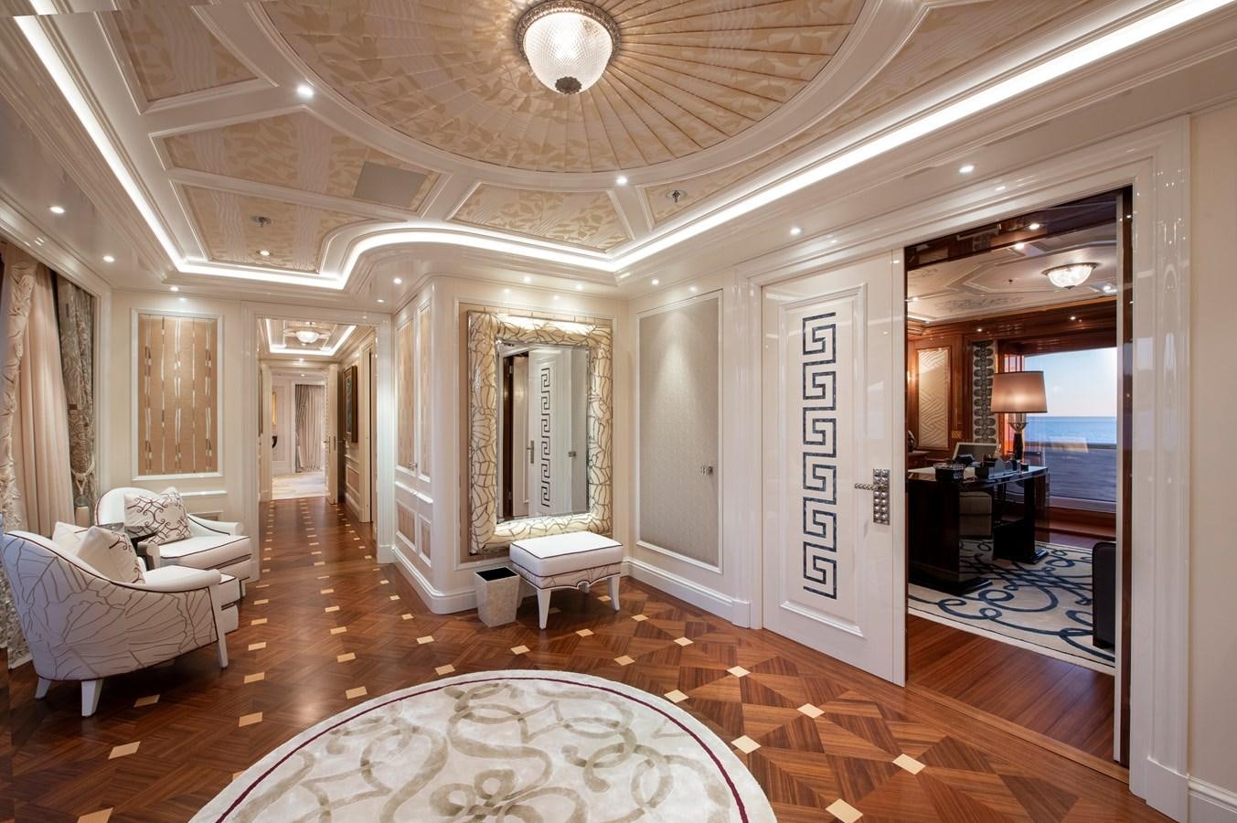 a large room with a large mirror aboard EYE Yacht for Sale