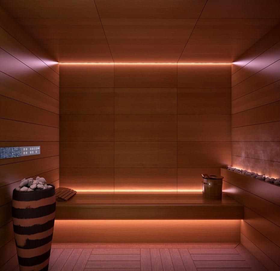 a bathroom with a tub and a towel on the rack aboard DUNYA  DY012 Yacht for Sale