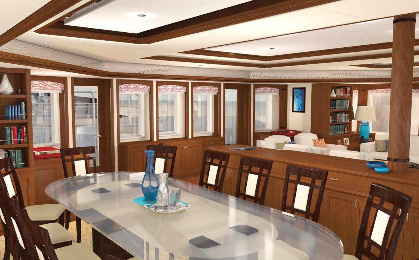 a large room with a table and chairs aboard SIMON FRASER Yacht for Sale