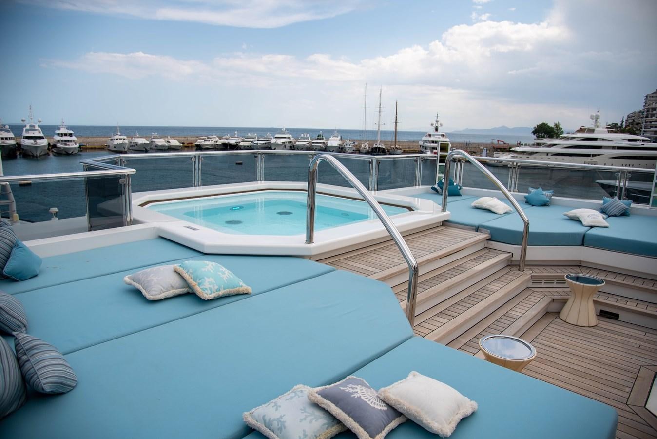 a pool with a towel on the deck aboard LADY VERA Yacht for Charter