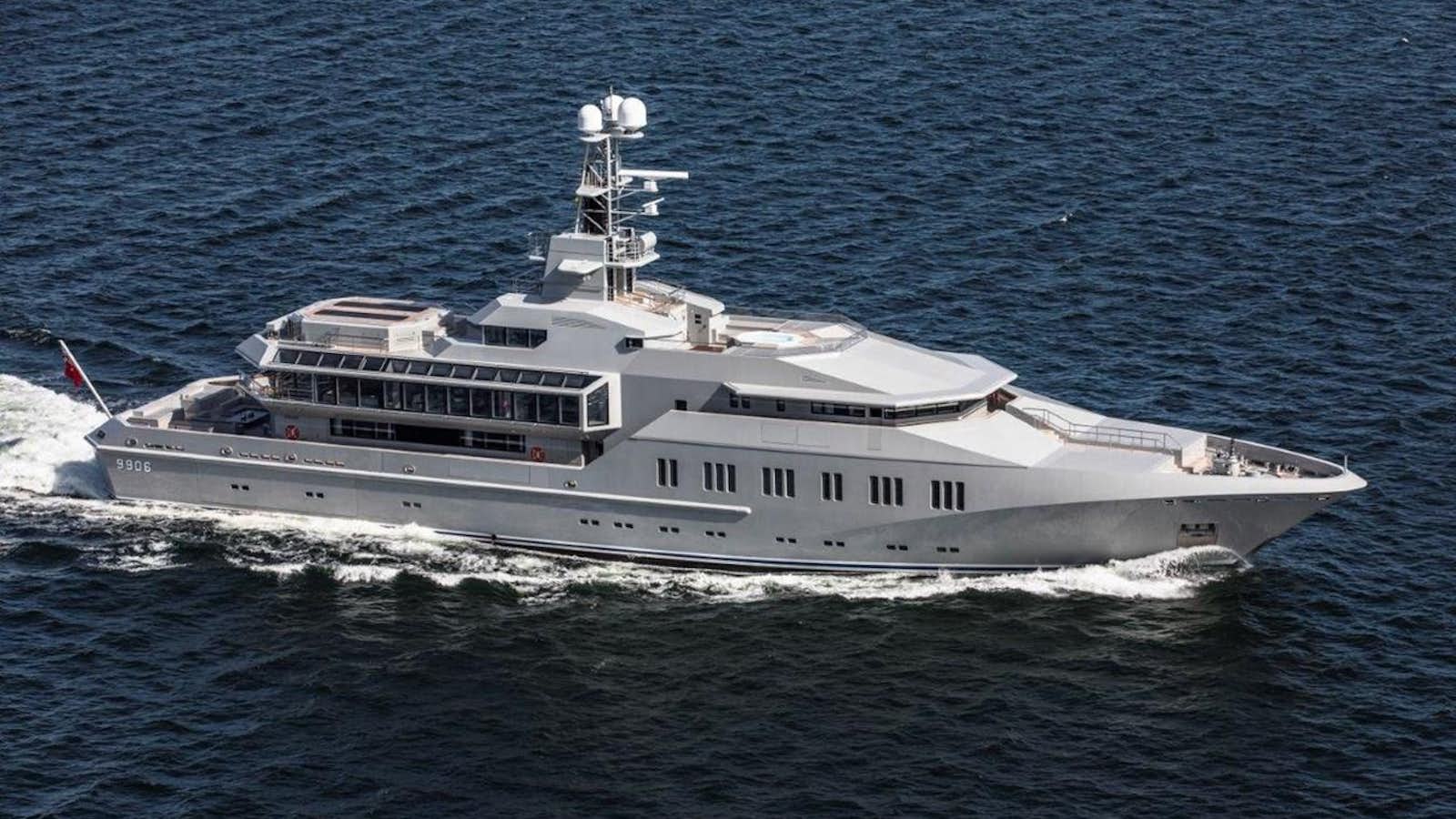 a large ship in the water aboard SKAT Yacht for Sale