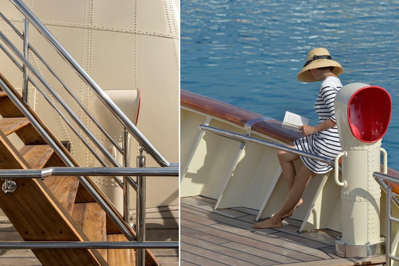 a person sitting on a boat aboard NORTH SEA Yacht for Sale