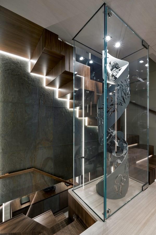 a large metal structure with a blue light aboard UTOPIA IV Yacht for Sale