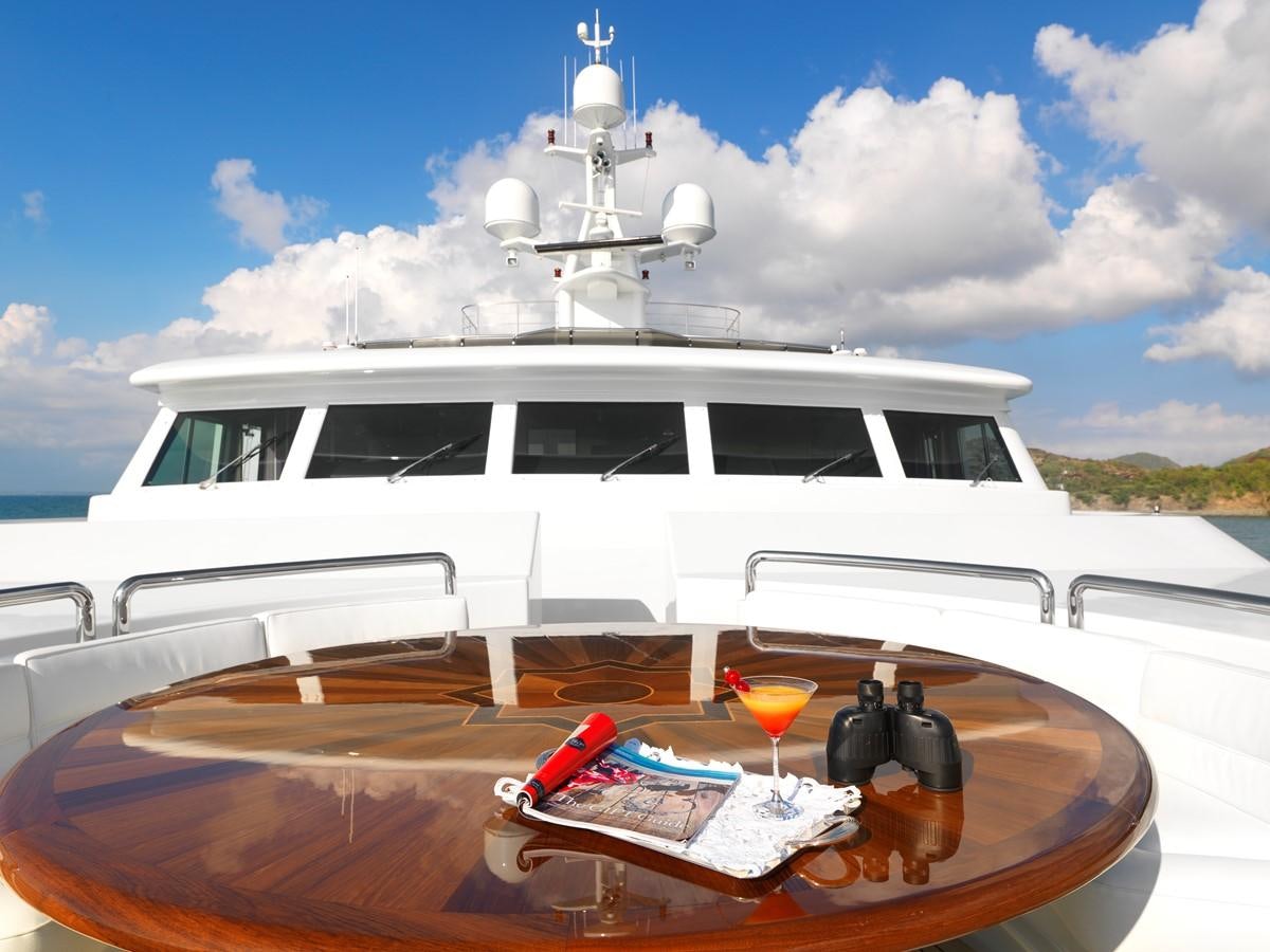 a boat with a glass on the front aboard APOGEE Yacht for Sale