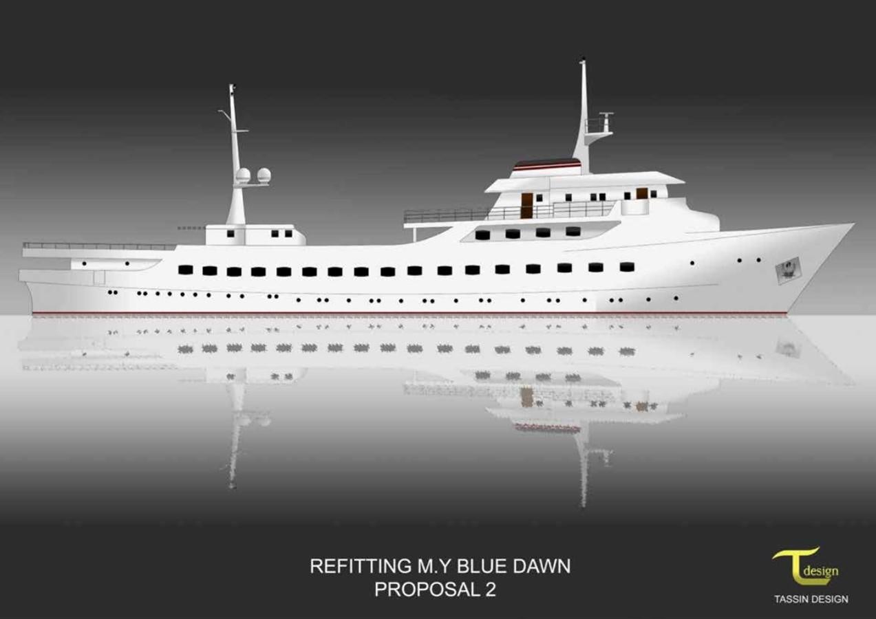 a white ship in the water aboard BLUE DAWN Yacht for Sale