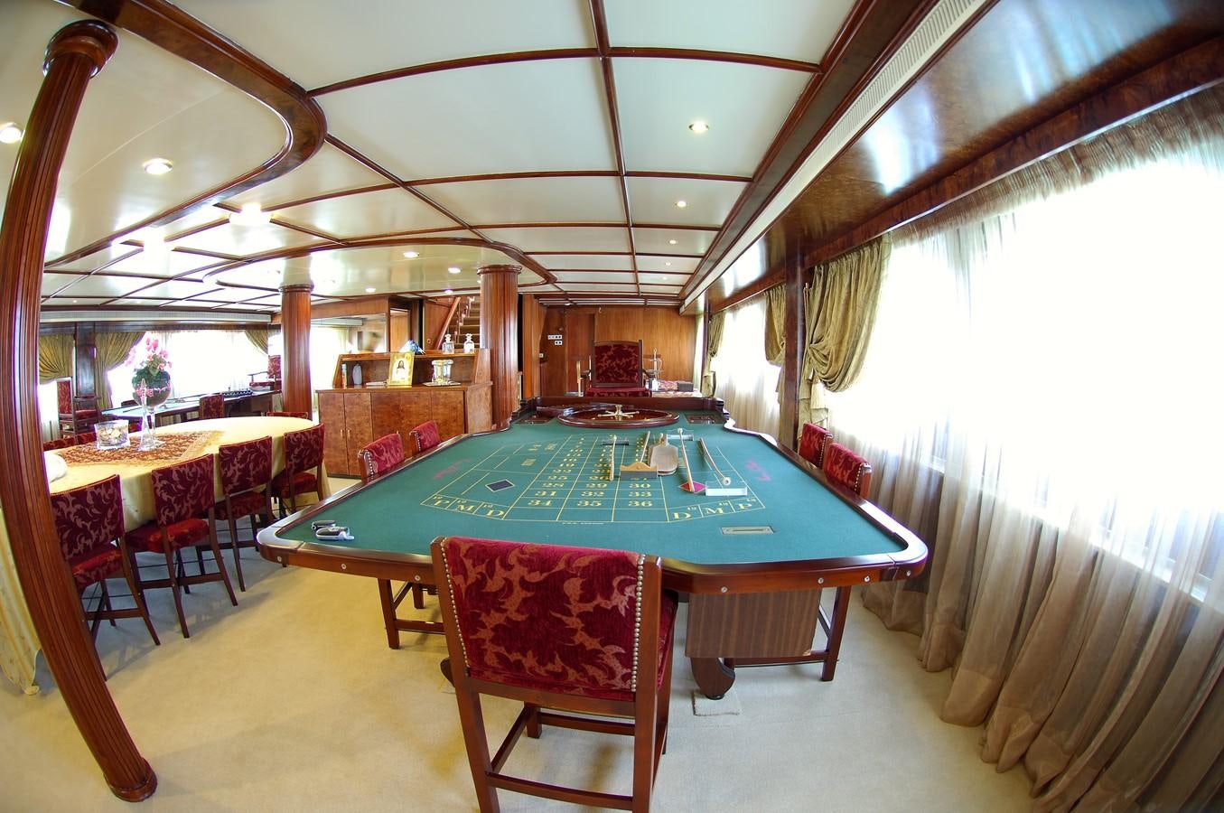 a pool table in a tent aboard BLUE DAWN Yacht for Sale