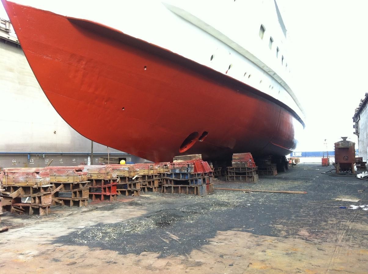 a large red and white satellite dish aboard BLUE DAWN Yacht for Sale