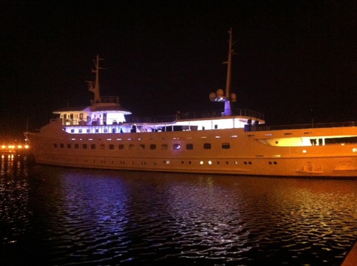 a large ship in the water aboard BLUE DAWN Yacht for Sale