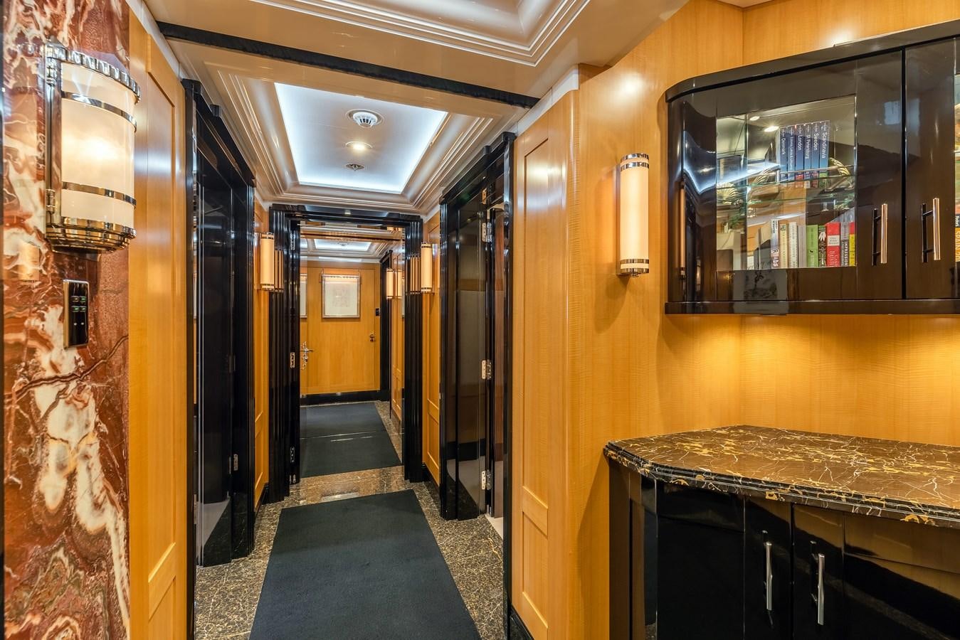 a hallway with a counter and a sink aboard MARGUERITE Yacht for Sale