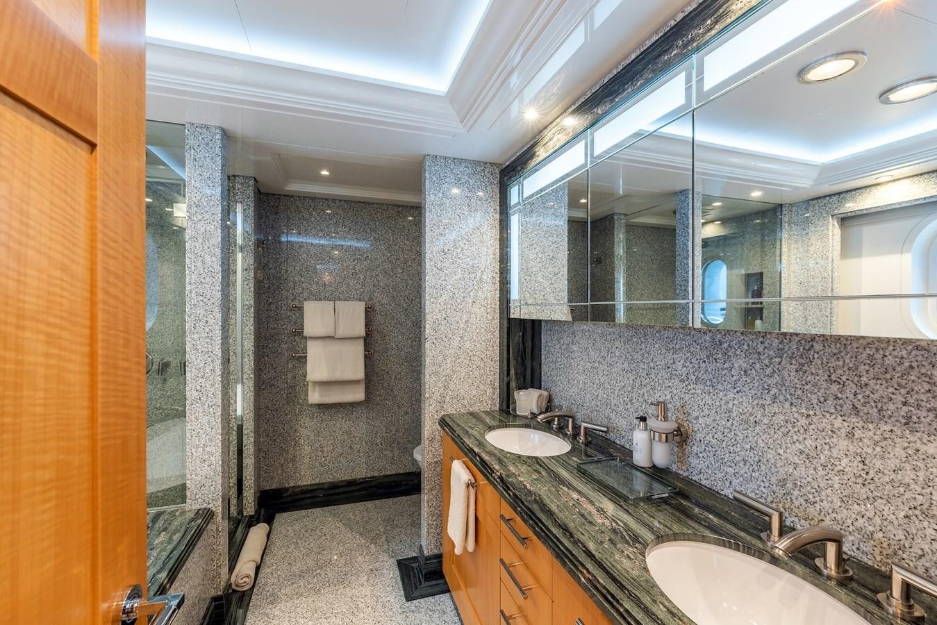 a bathroom with a marble counter top aboard MARGUERITE Yacht for Sale