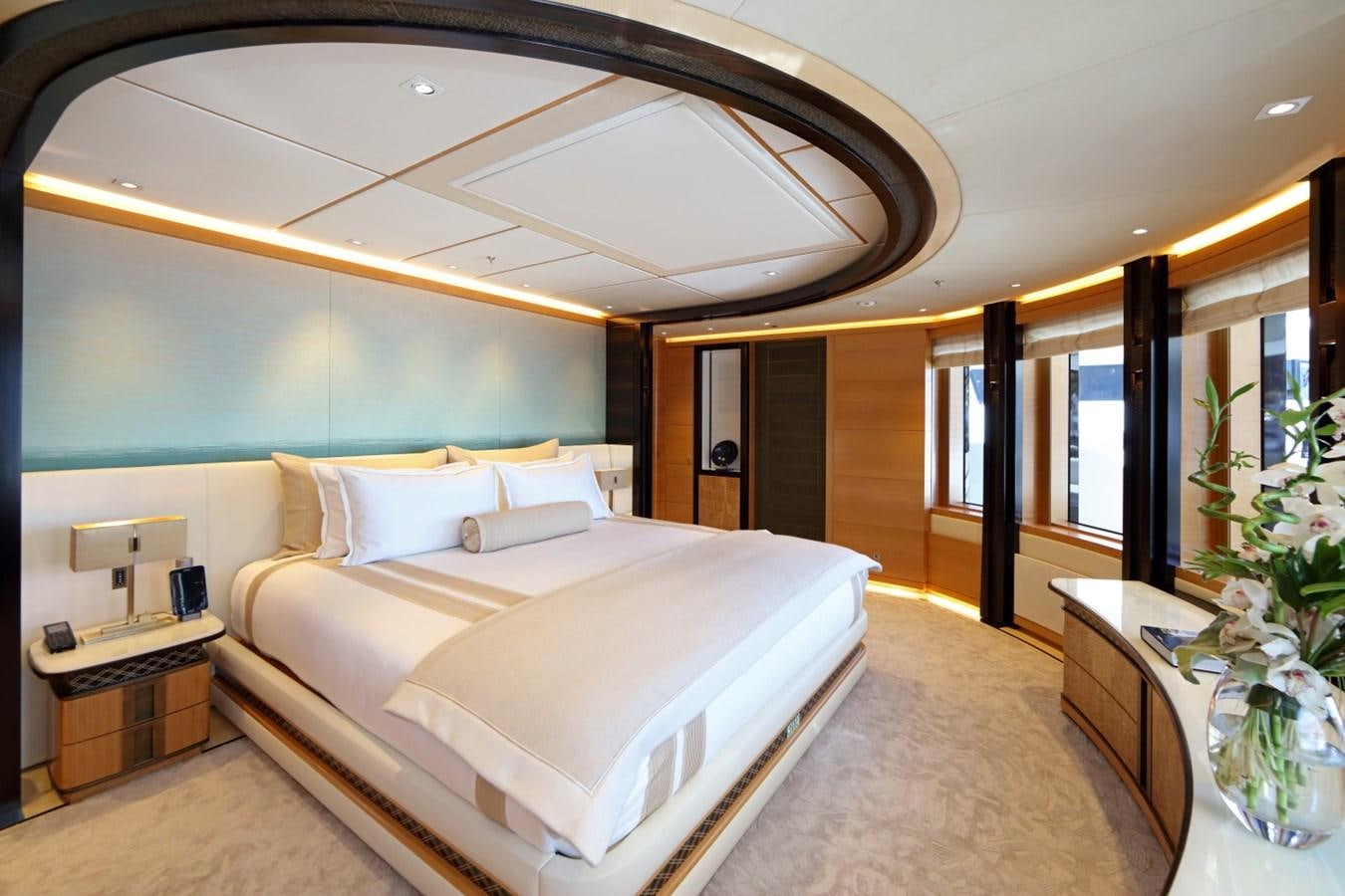 a large bed in a room aboard FORMOSA Yacht for Sale