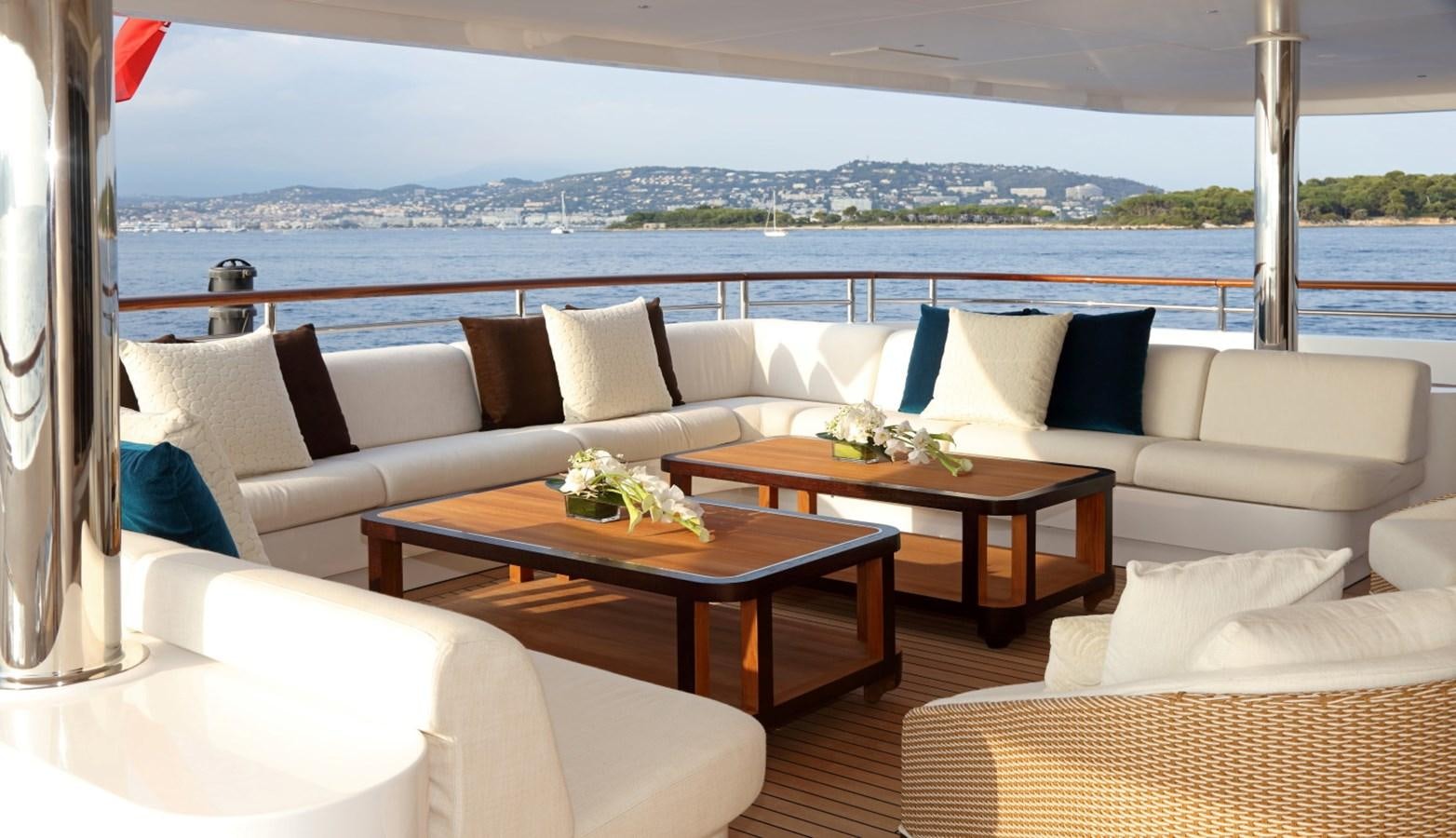 a living room with a large window aboard FORMOSA Yacht for Sale