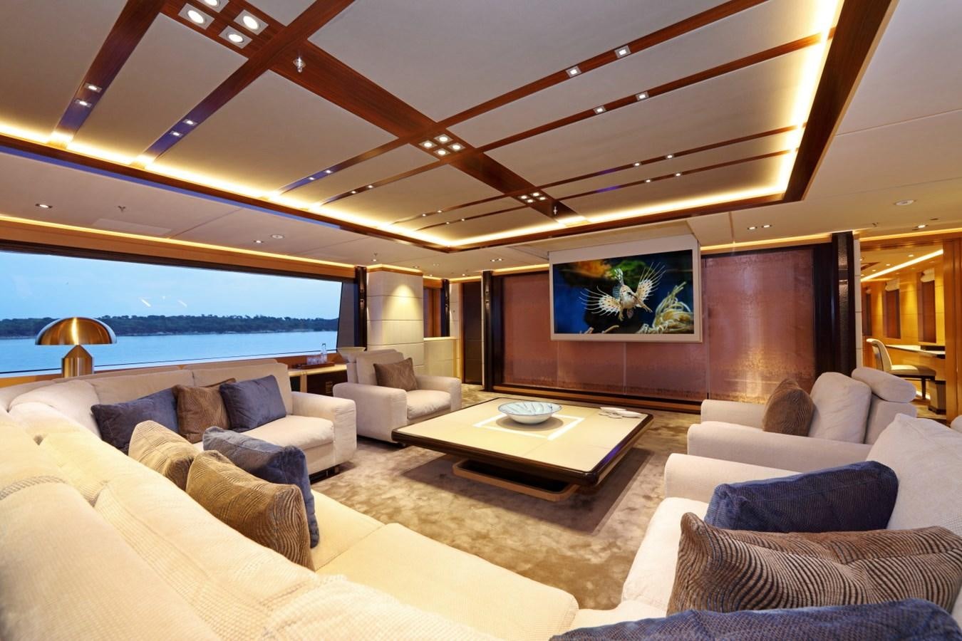 a living room with a large window aboard FORMOSA Yacht for Sale