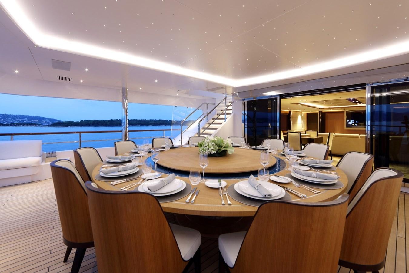 a table set for a meal aboard FORMOSA Yacht for Sale