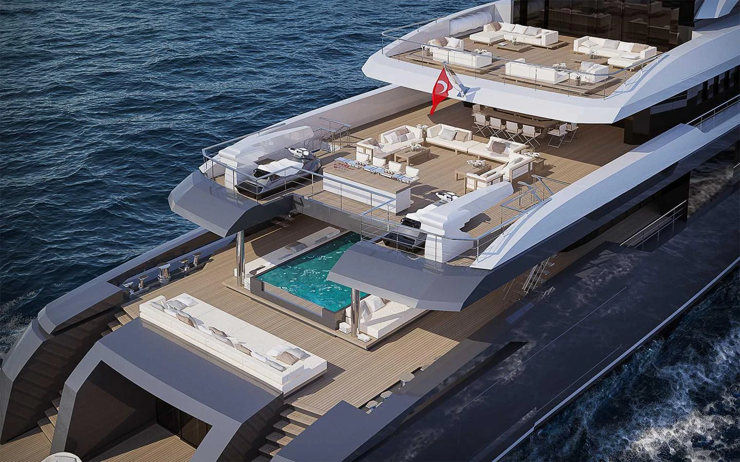 a large ship on the water aboard RMK 58 Yacht for Sale
