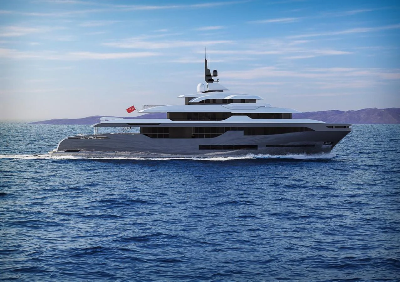 a large white ship on the water aboard RMK 58 Yacht for Sale