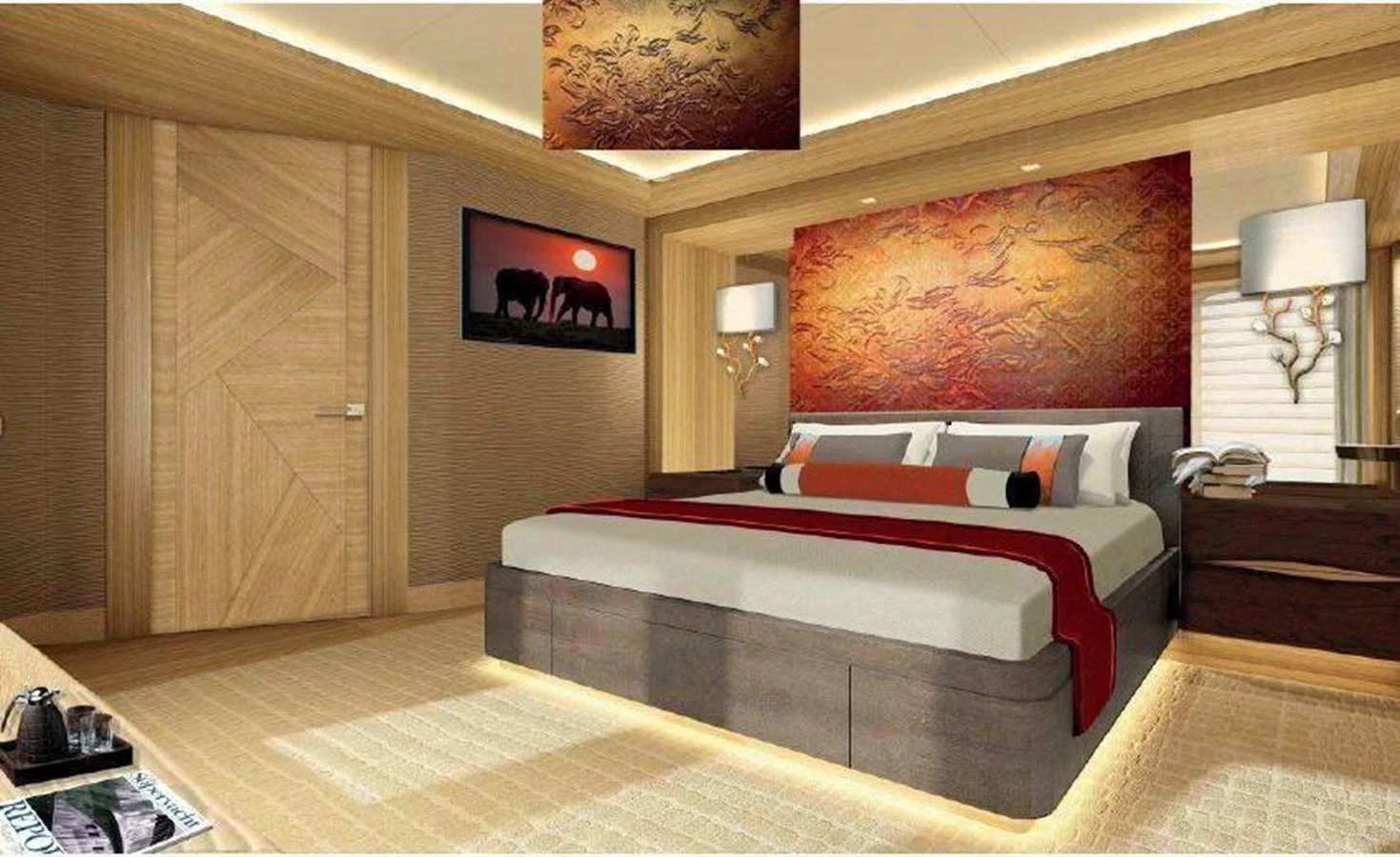 a bed in a room aboard PROJECT 561 Yacht for Sale