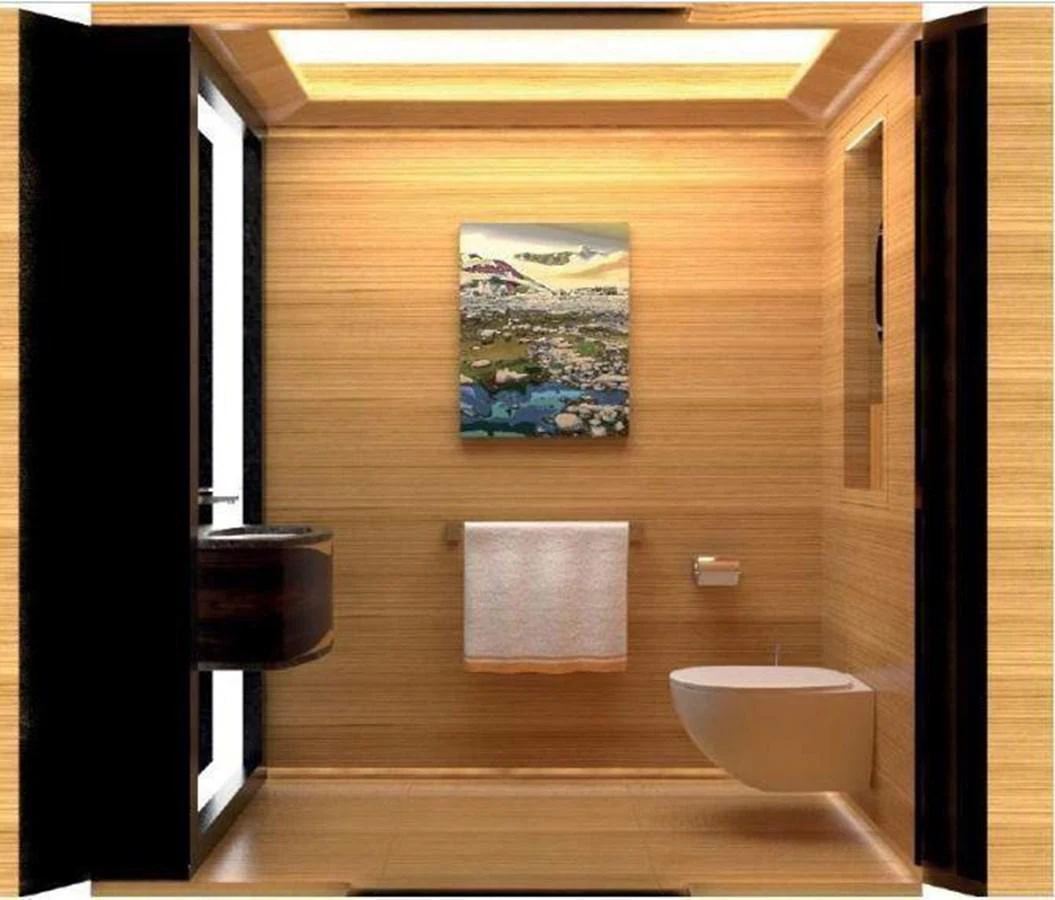 a bathroom with a wood wall aboard PROJECT 561 Yacht for Sale