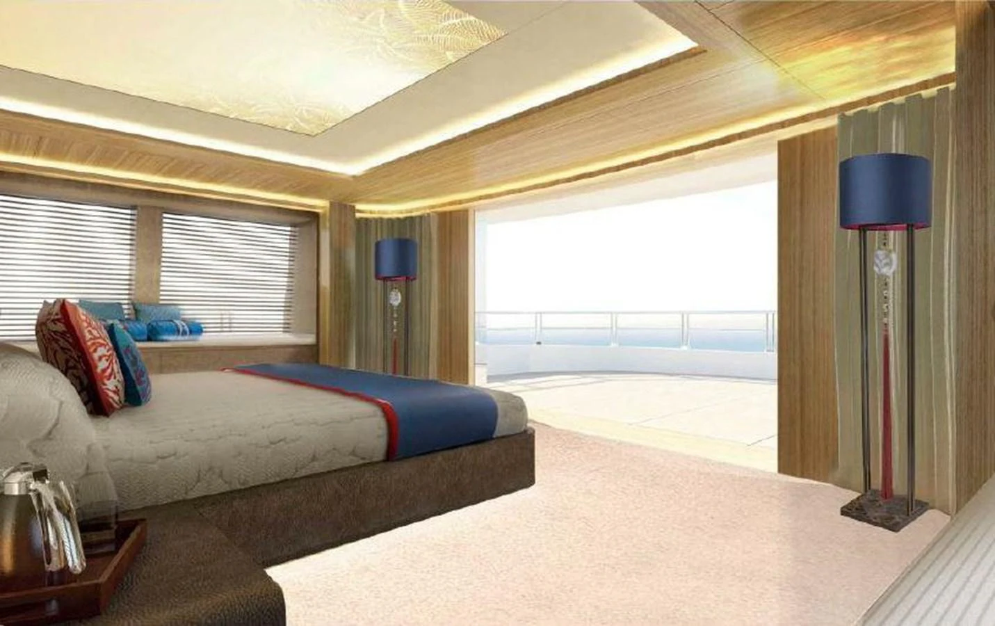 a bedroom with a large bed aboard PROJECT 561 Yacht for Sale