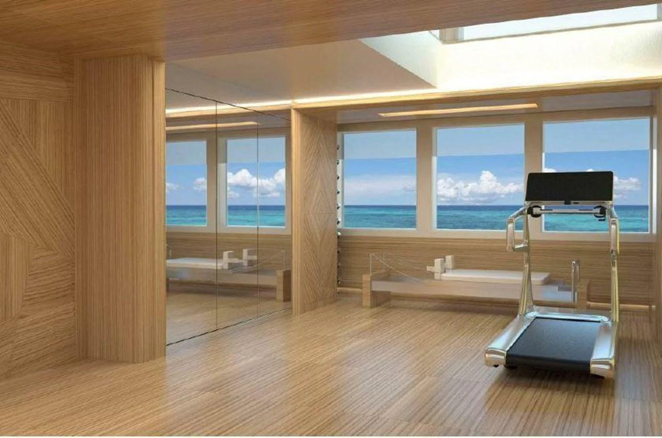 a room with a treadmill and a window aboard PROJECT 561 Yacht for Sale