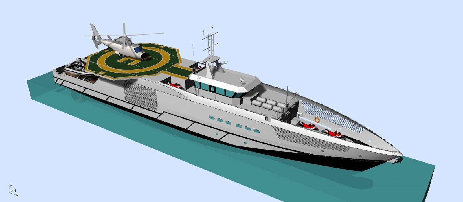 a model of a boat aboard THE ULTIMATE SHADOW VESSEL Yacht for Sale