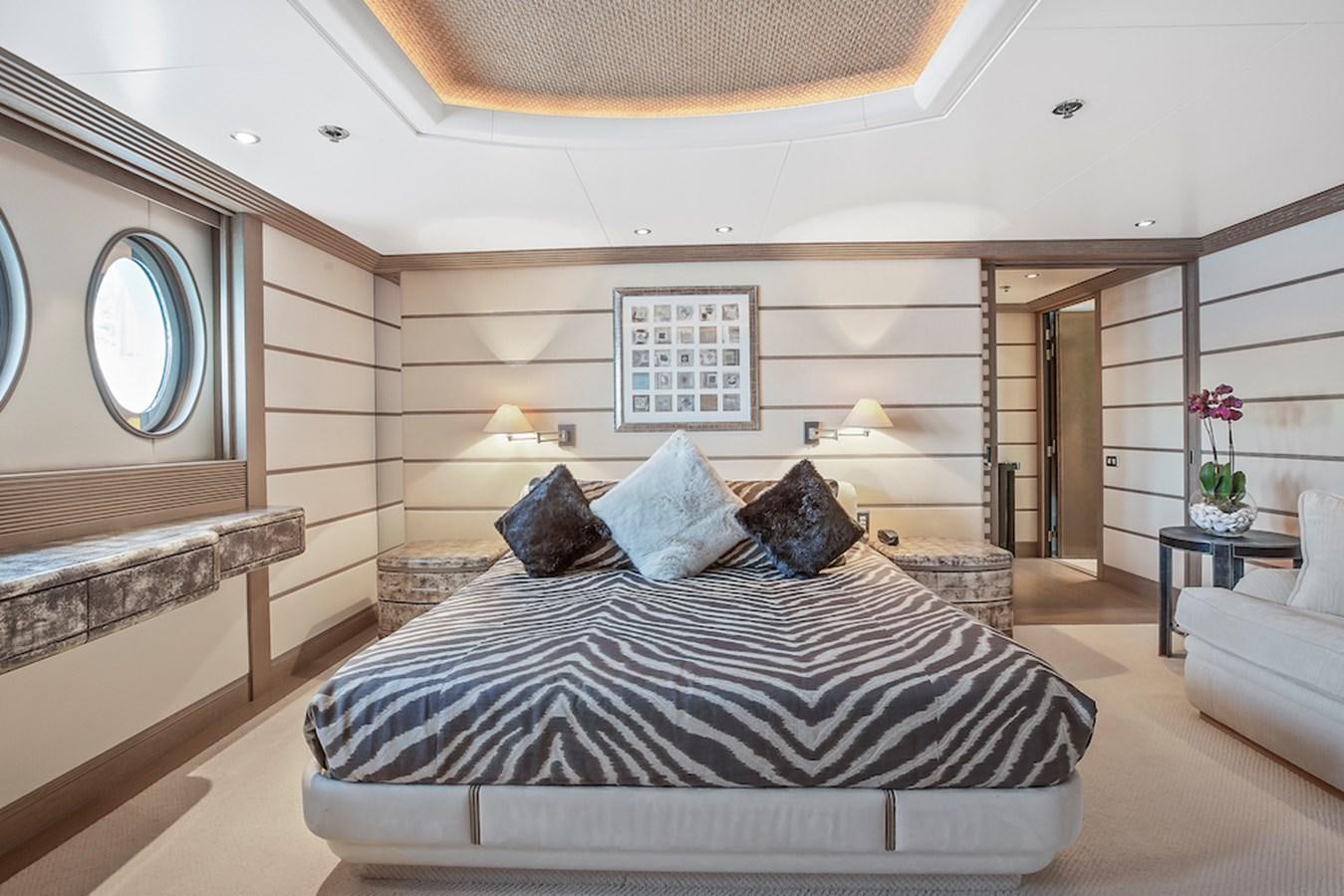 a large bed in a room aboard SAMIRA Yacht for Sale