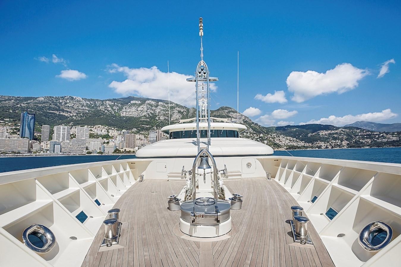 a large white boat on a dock aboard SAMIRA Yacht for Sale