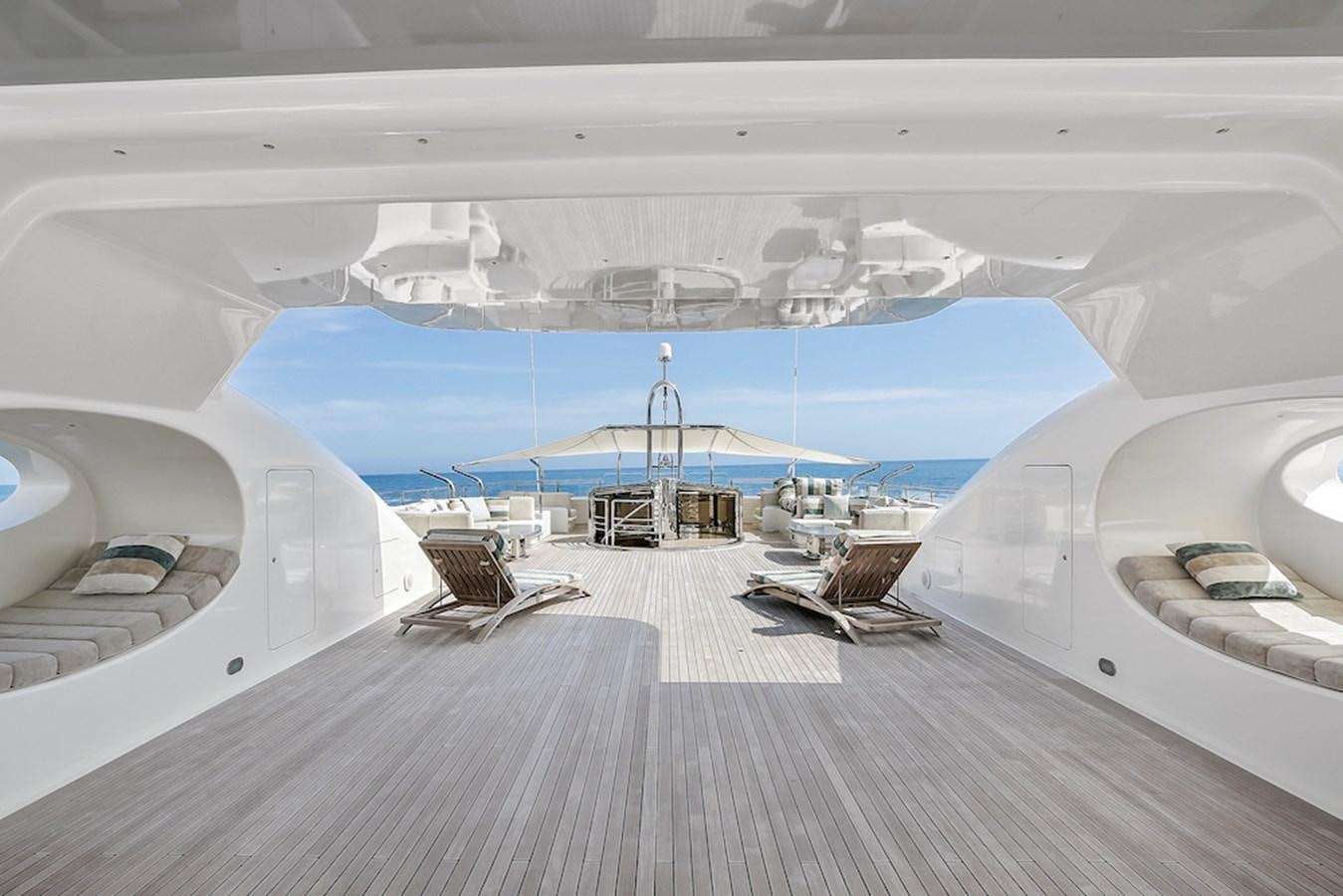 a deck with many white yachts aboard SAMIRA Yacht for Sale