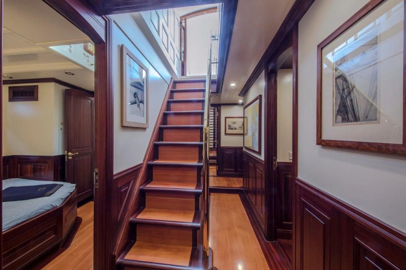 a staircase in a room aboard SHENANDOAH OF SARK Yacht for Charter