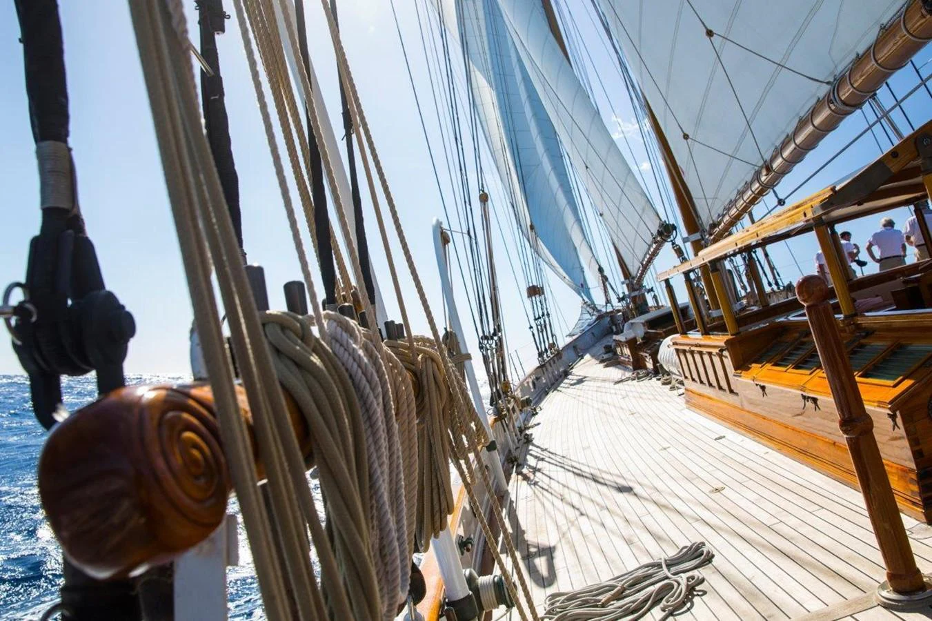 a sailboat with ropes aboard SHENANDOAH OF SARK Yacht for Charter