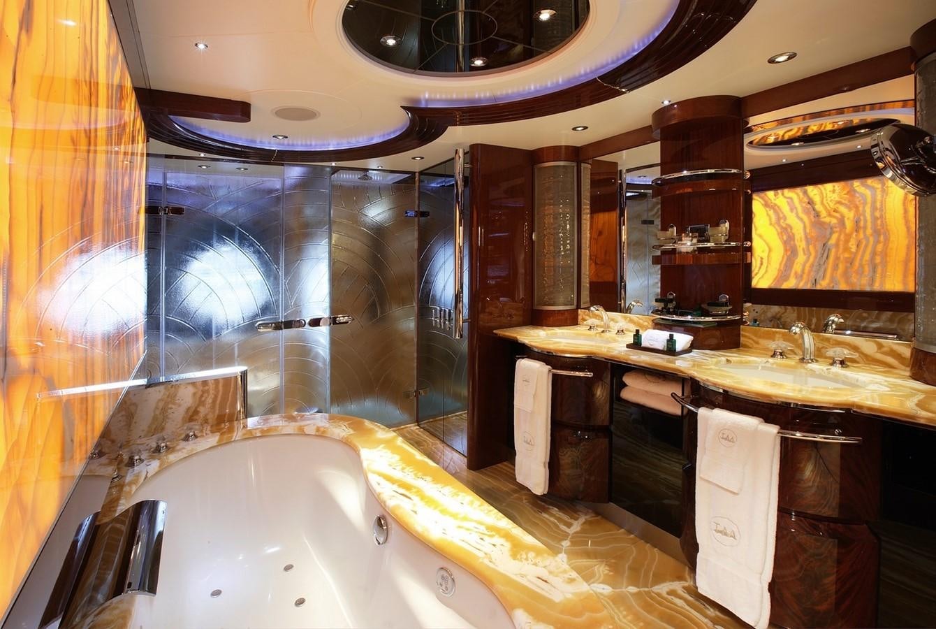 a bathroom with a large bathtub aboard TALISMAN MAITON Yacht for Charter