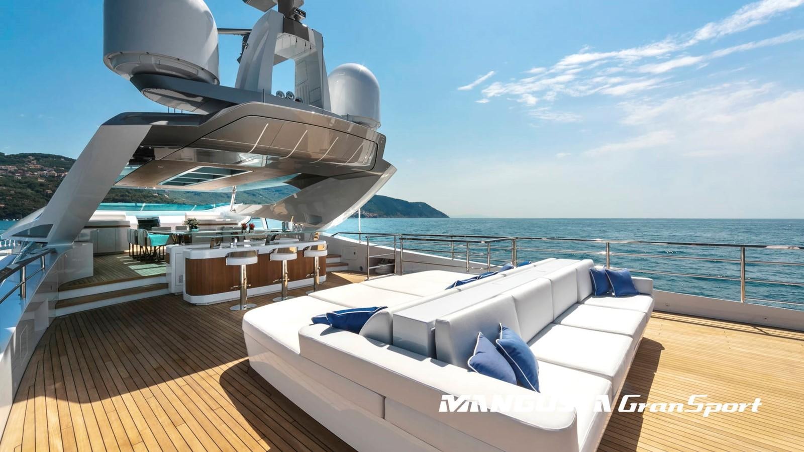 a boat on a deck aboard MANGUSTA 165REV/04 Yacht for Sale