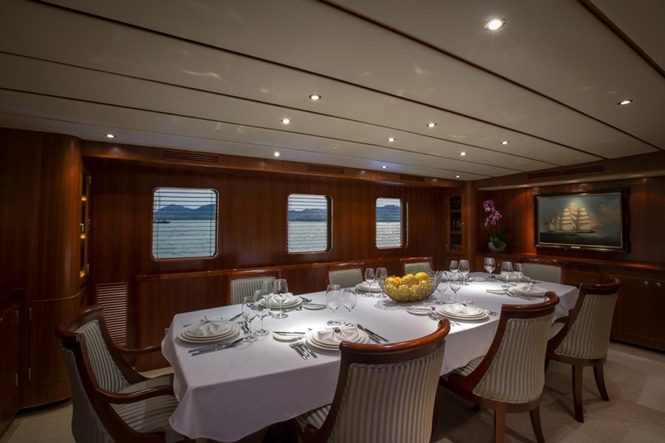 a large room with tables and chairs aboard NORTHERN SUN Yacht for Sale