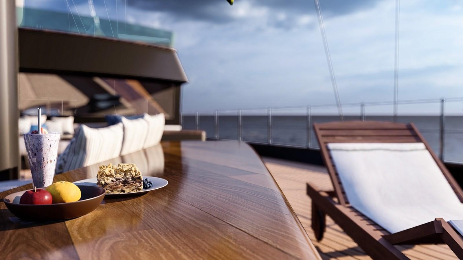 a table with food on it aboard MITI K Yacht for Sale