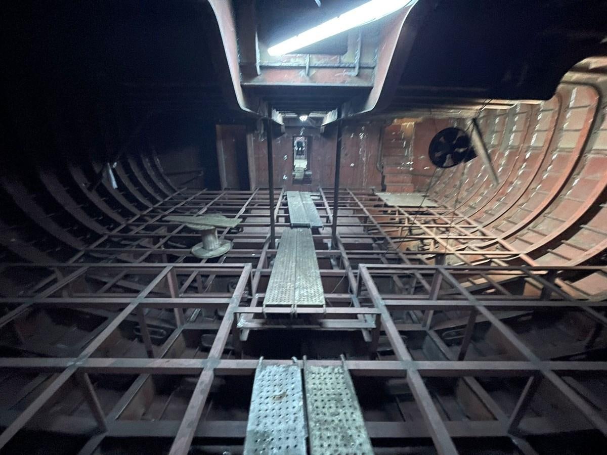 a train on the railway tracks aboard MITI K Yacht for Sale