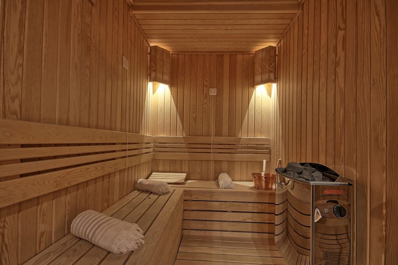 a sauna with wood walls aboard MEIRA Yacht for Sale