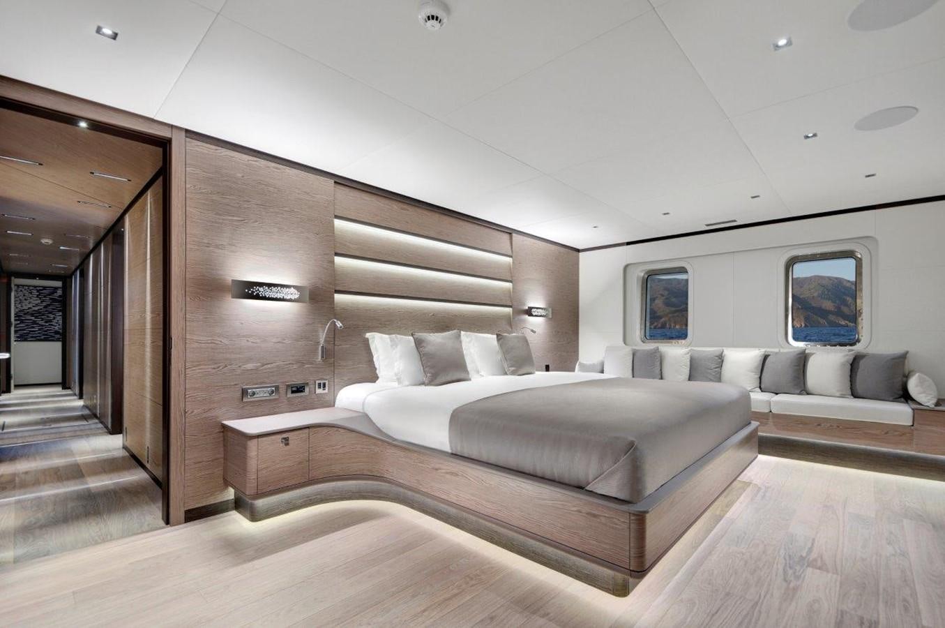 a large bedroom with a large bed aboard ALL ABOUT U 2 Yacht for Sale